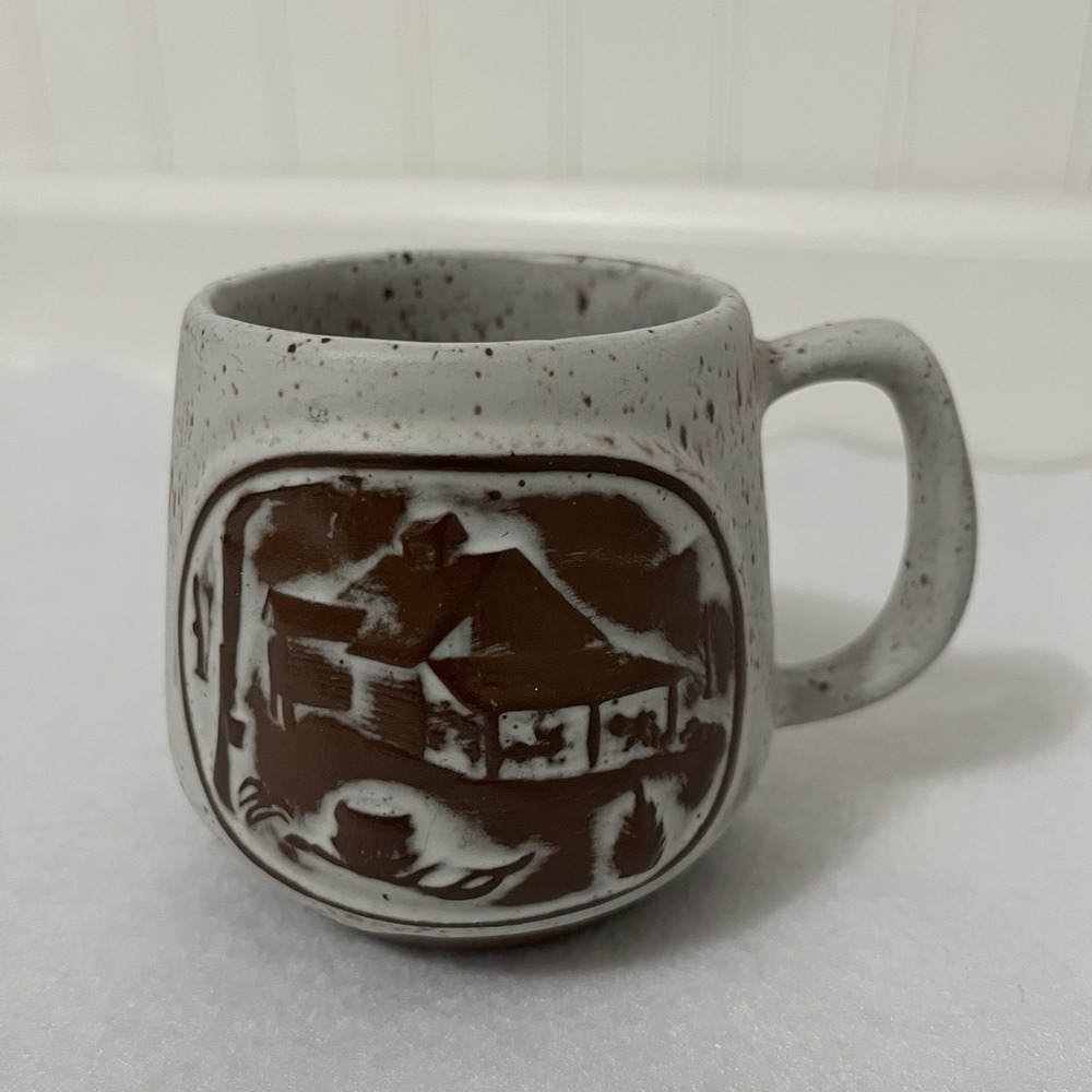 Vintage Goss Vermont Pottery Coffee Mug Speckled Pottery Cabin Maple Sugaring